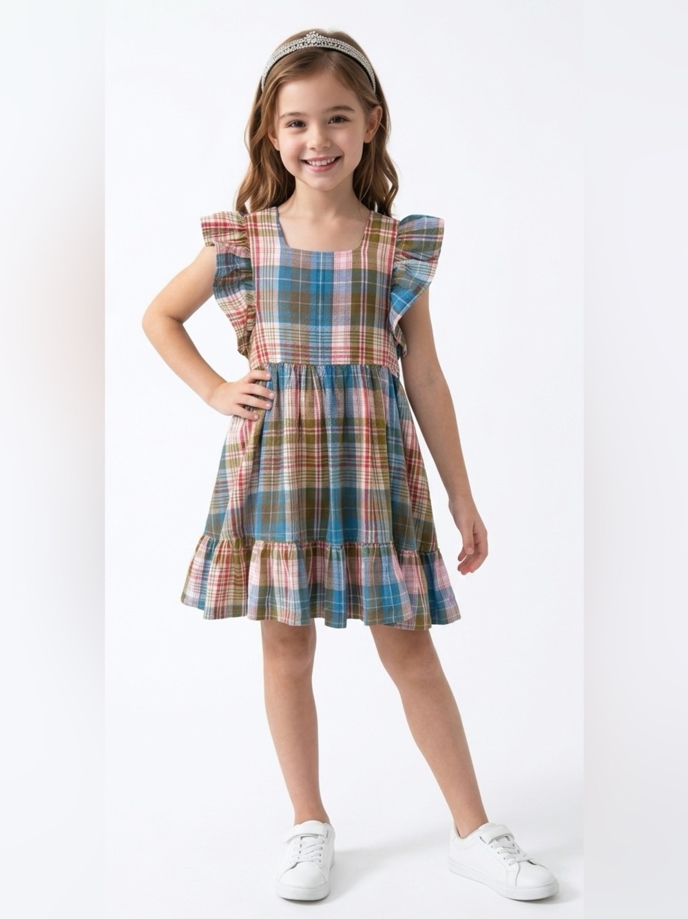 Pink Chicken Elsie Dress Little Girls 5 S Hawaiian Madras plaid Cotton Boutique